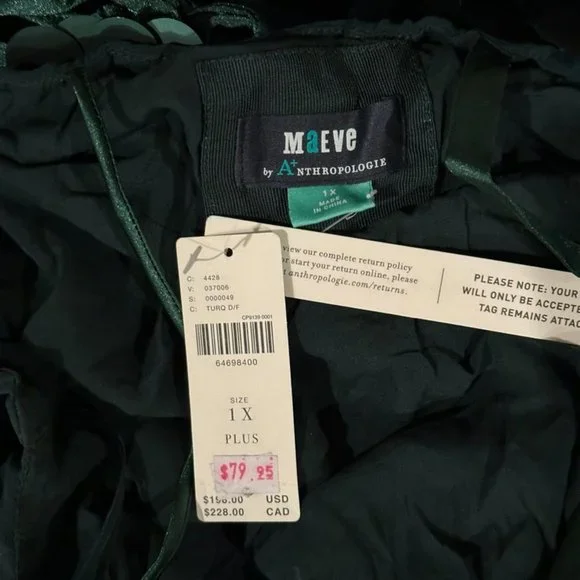 Green one-shoulder sequin dress Maeve by Anthropologie new w/tags sz1x plus - Picture 4 of 4